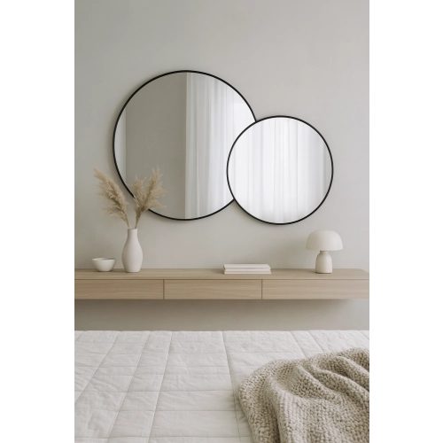 Lustro AMORÈ LINE – zestaw 2 luster okrągłych w ramie MDF slim do salonu, sypialni i nowoczesnych wnętrz